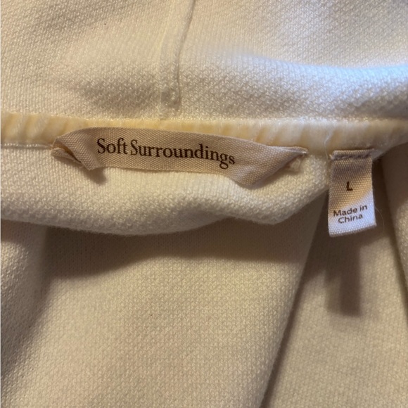 Soft Surroundings L Ivory Cotton Jersey Knit Linen Trim Open Longline Cardigan - Picture 9 of 10